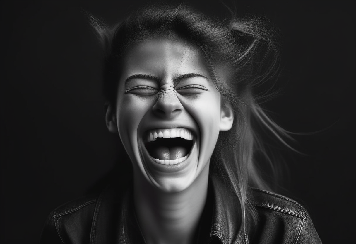 Woman lunatic laughing head 