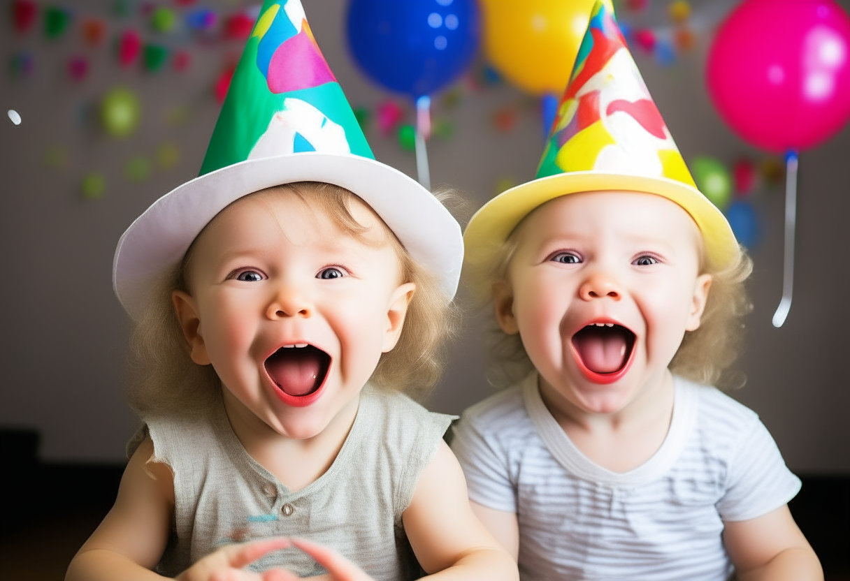 singing happy toddlers with party hats