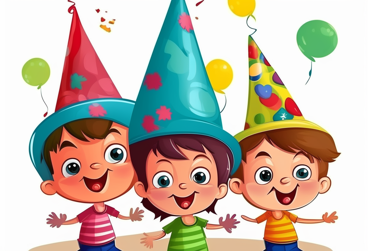 cartoon, kids, cute, party, party hats