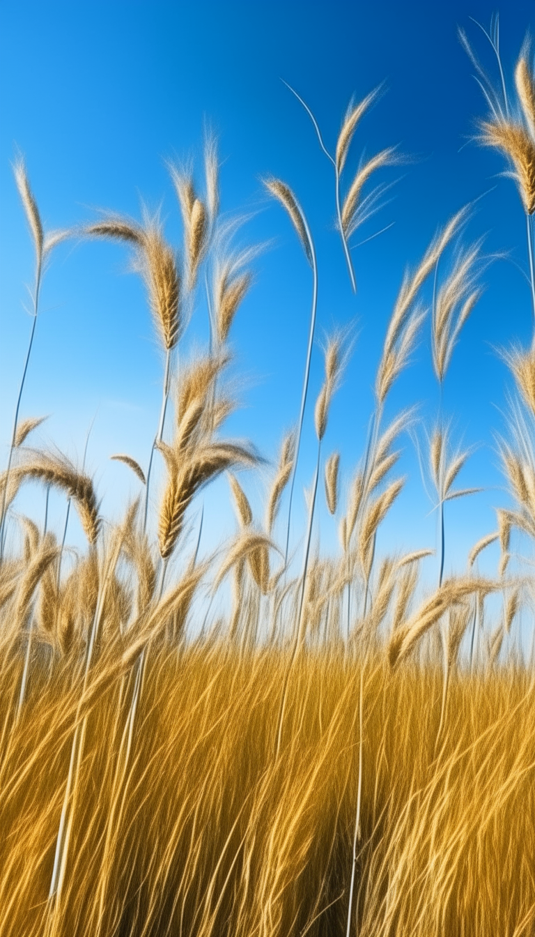 Golden stalks sway gently in the breeze under a clear blue sky