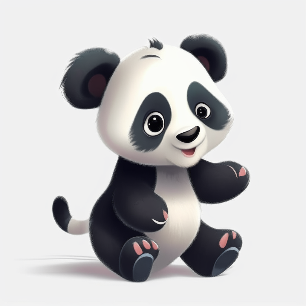 An animated cartoon of a cute baby panda learning to walk