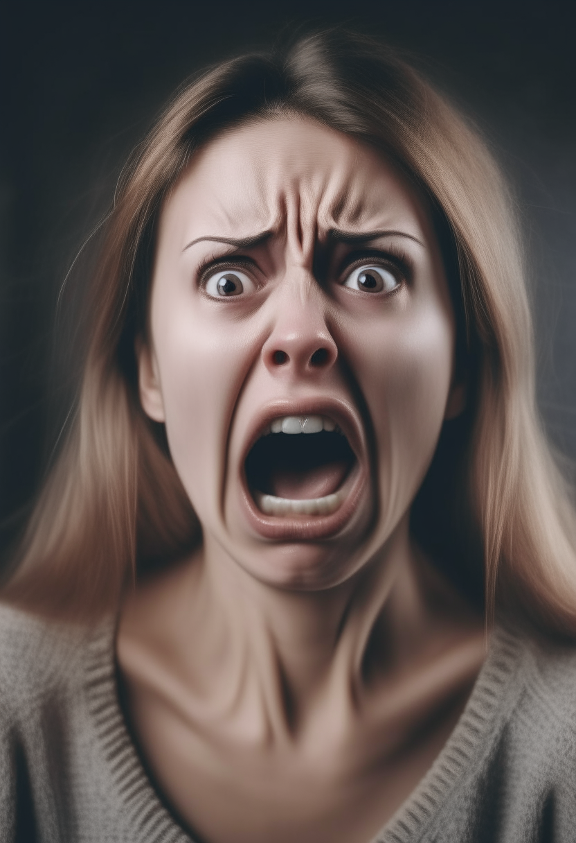 woman looking stressed and anxious and stressed and is going to scream 
