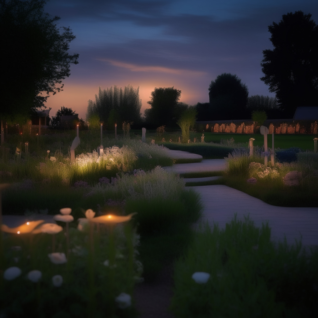 A memorial garden at dusk, where people plant flowers in remembrance of lost lives, finding peace and purpose in honoring the past