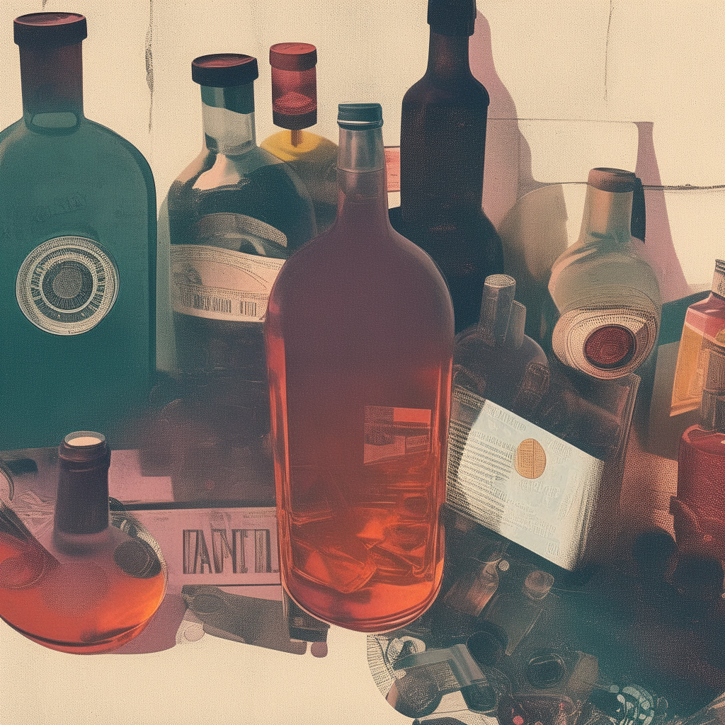 album cover for a funk/lofi/trap playlist, featuring a vintage-style collage incorporating the bucket of bottles image
