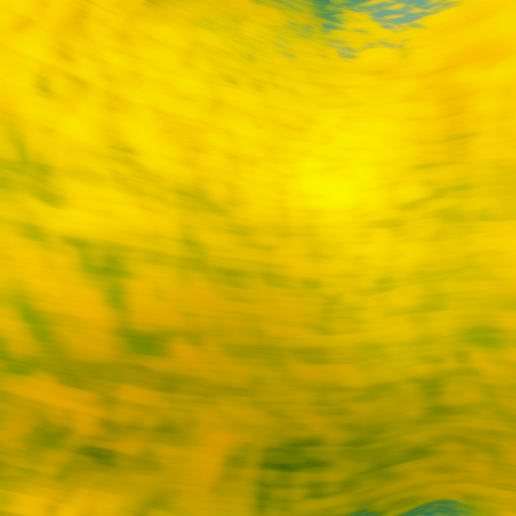 A surreal landscape featuring the blurry yellow wall stretching into the distance under a swirling sky of bright colors