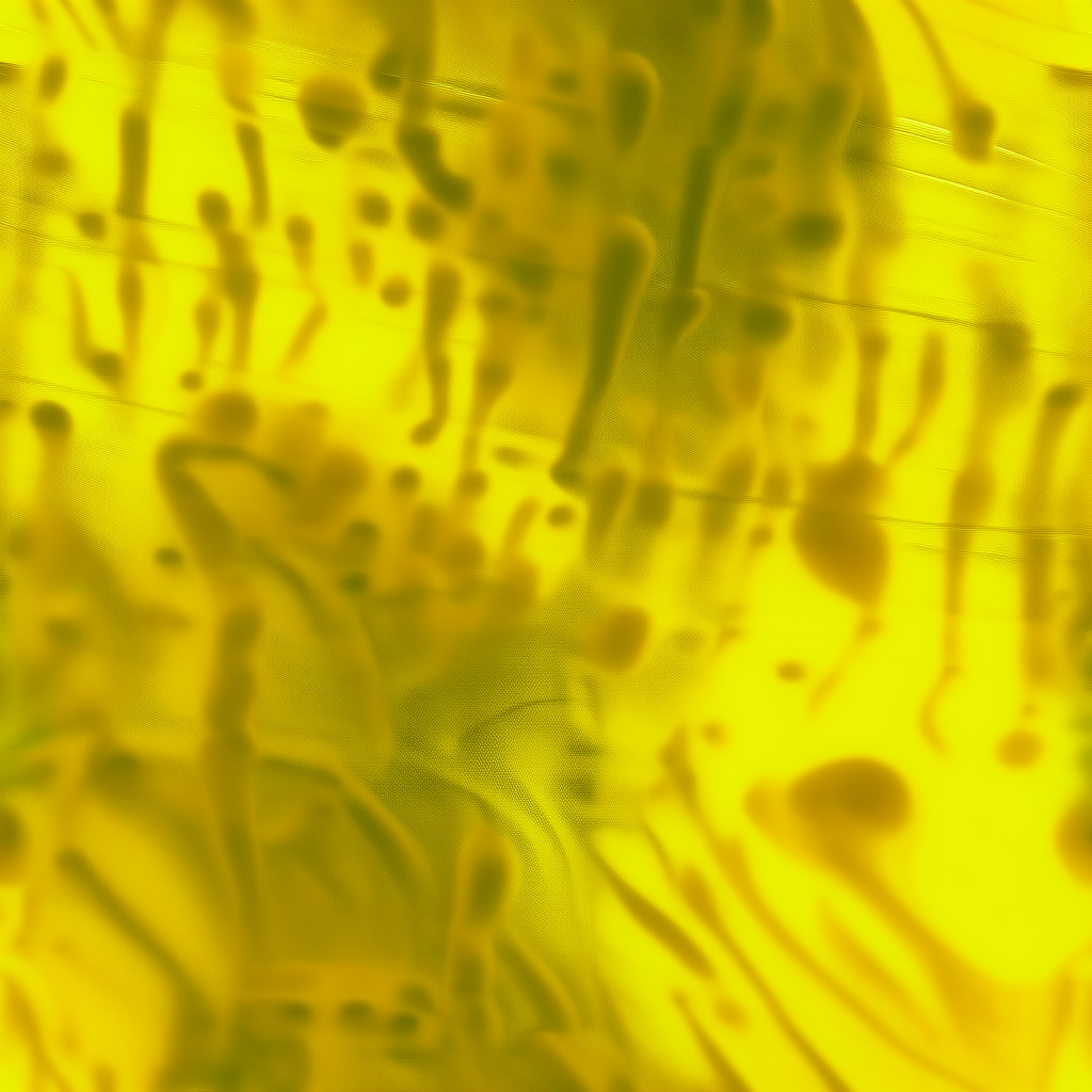 Organic shapes and patterns emerge from the blurry yellow surface, hinting at another dimension beneath the surface