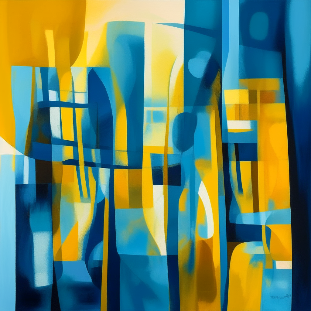 abstract shapes and colors inspired by a blurry yellow and blue building