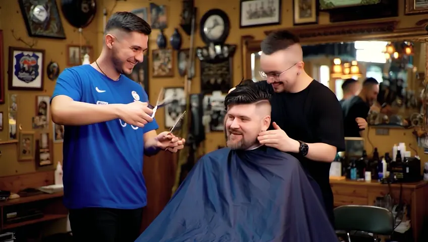 Ronaldo cuts Messi's hair in the barber shop