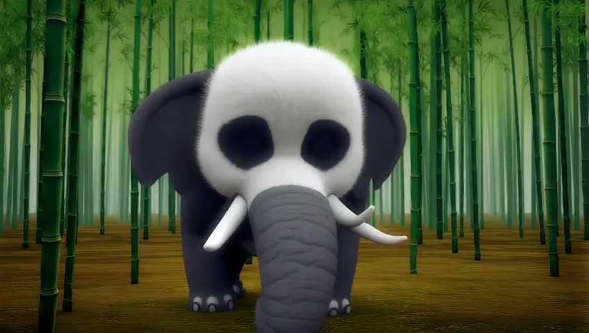 A panda and an elephant merged together and transformed into a new creature elephanda