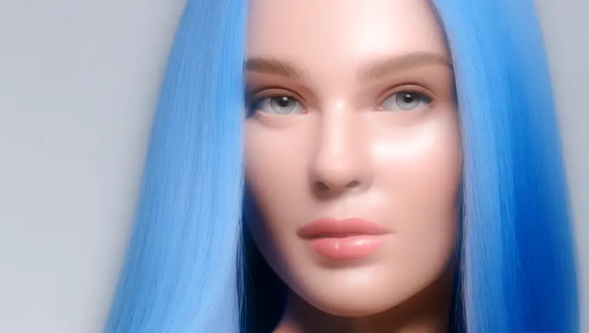 A high quality and hyper realistic Britney Spears with stunning pastel blue straight hair in a high quality beautyshoot, 8k octane render