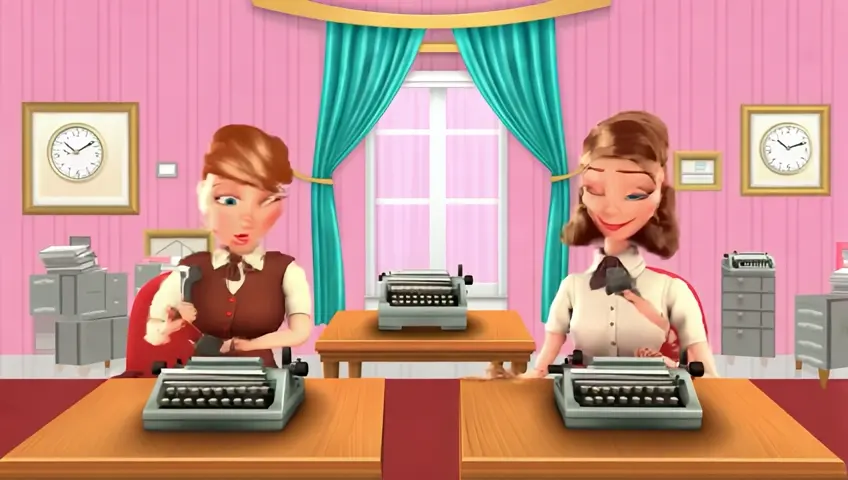 1950s cartoon secretaries working in a office