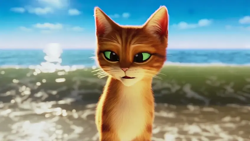 Little cat jumps into the sea High quality cartoon video design closer to reality