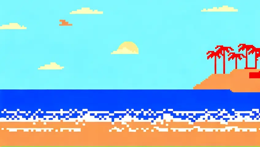 8 bit graphic beach waves