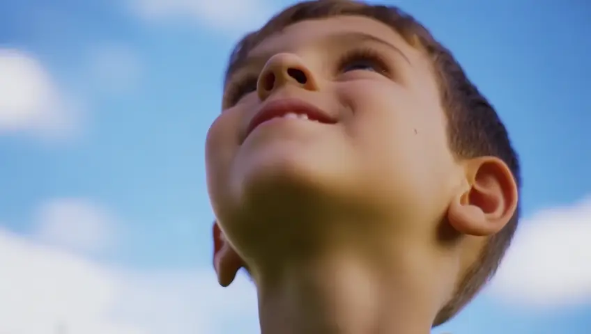 A boy goes from the ground to the sky and performs stunts