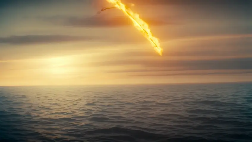 The sword hovered midair, suspended in divine radiance, its blade a living flame that pulsed with the breath of creation. With a single arc, it struck the unseen veil between the heavens and the earth, commanding the waters to rise as though startled awake from their eternal slumber. The sea obeyed, its depths recoiling into towering walls of crystalline liquid, shimmering with reflections of a golden sun.