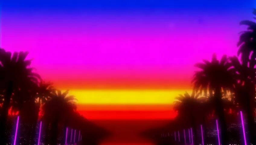 New retro and synthwave sunset with neons and palms