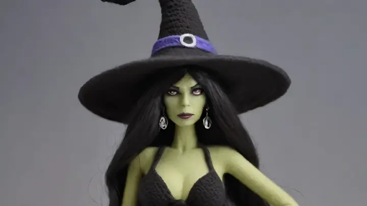 a crocheted doll of the wicked witch of the west