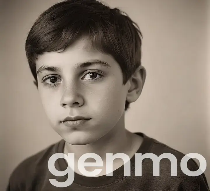 a black and white photo of a young boy, bokeh. Hyper realistic, cinematic view, 35mm