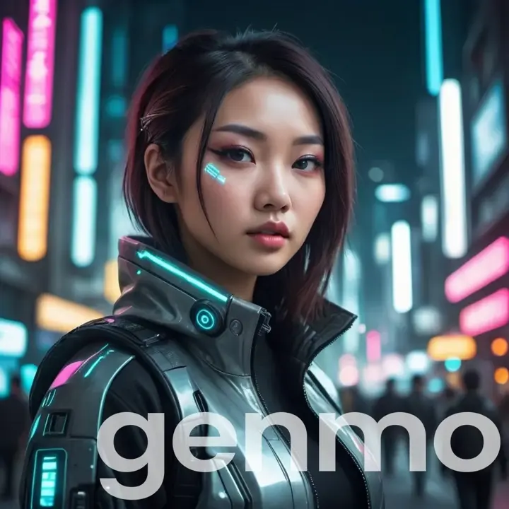 a woman in a futuristic suit standing in a city at night