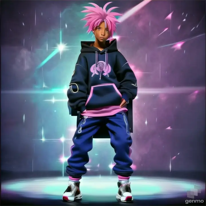 Girl with pink hair wearing a black hoodie hip-hop dancing