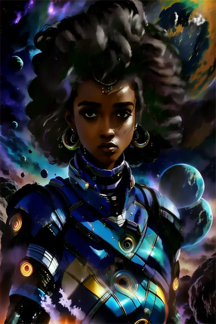 a painting of a woman in a space suit