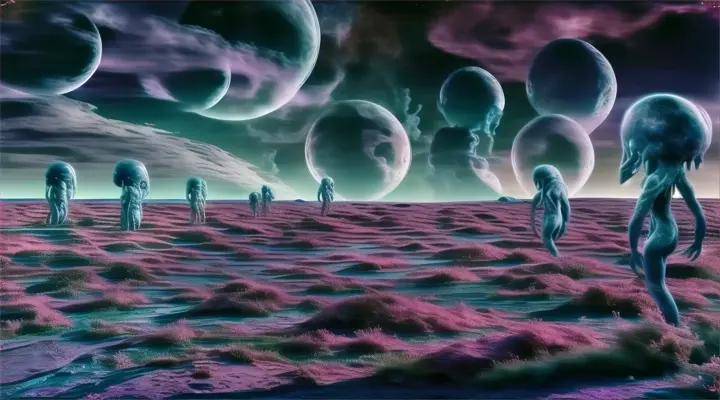 a group of aliens on the strange new alien world