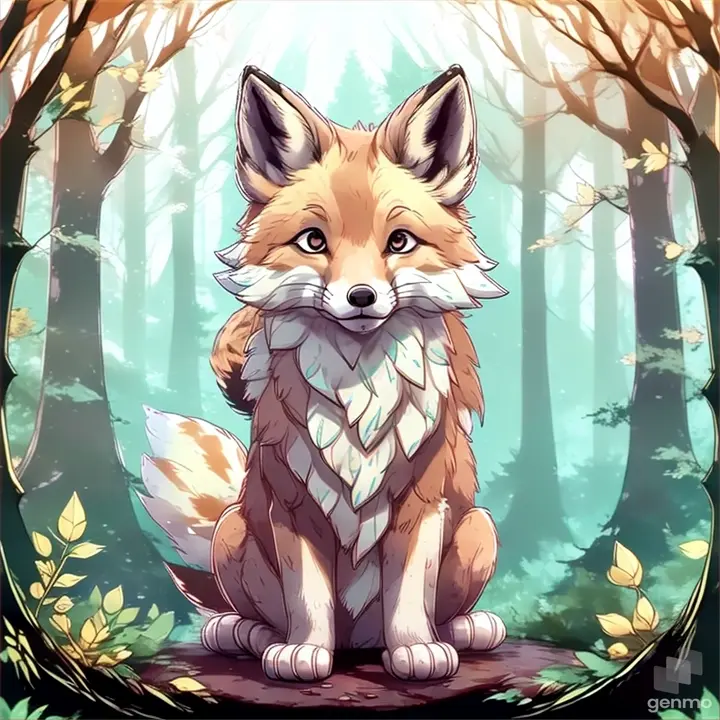 a fox sitting in the middle of a forest