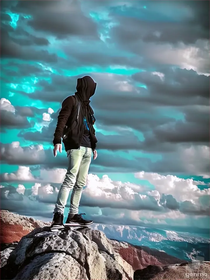 a man standing on top of a large rock