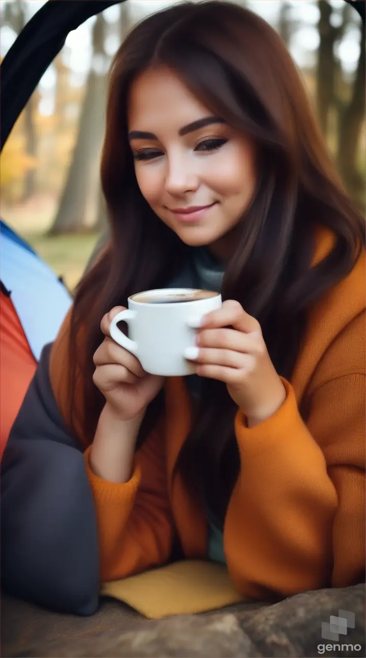 At a camping, Cute woman using tumbler 