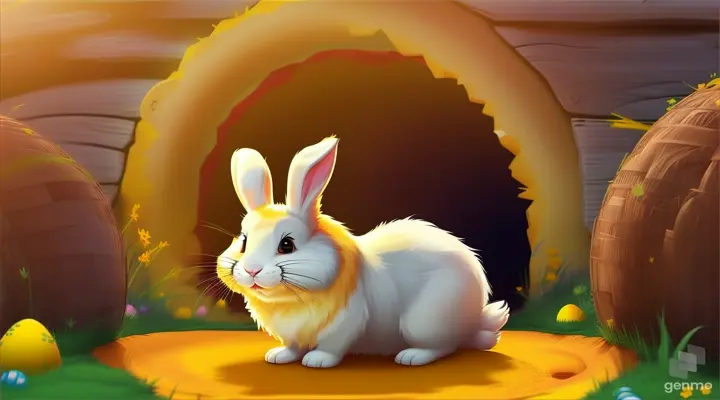 Cute bunny peeking out of a hole in vibrant yellow background, happy easter concept  แนวนอน