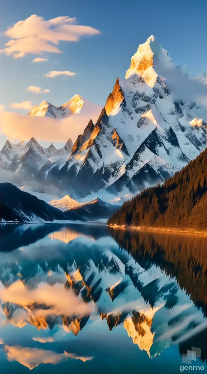 Jade Dragon Snow Mountain, Mountains in Yunnan, Erhai Lake, (Blue Lagoon) Background, Solid Sunrise, Lovely Clouds, High Detailed, High Quality,  8k  9\16