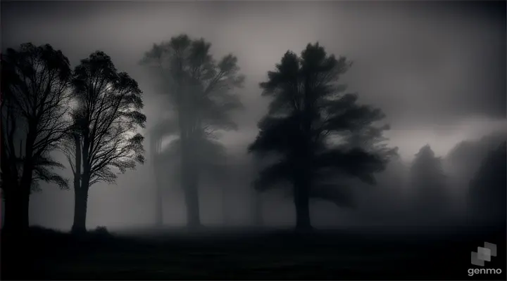 A very gloomy, scary house in the woods at night
