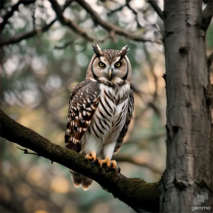 An owl chin up their head on tree