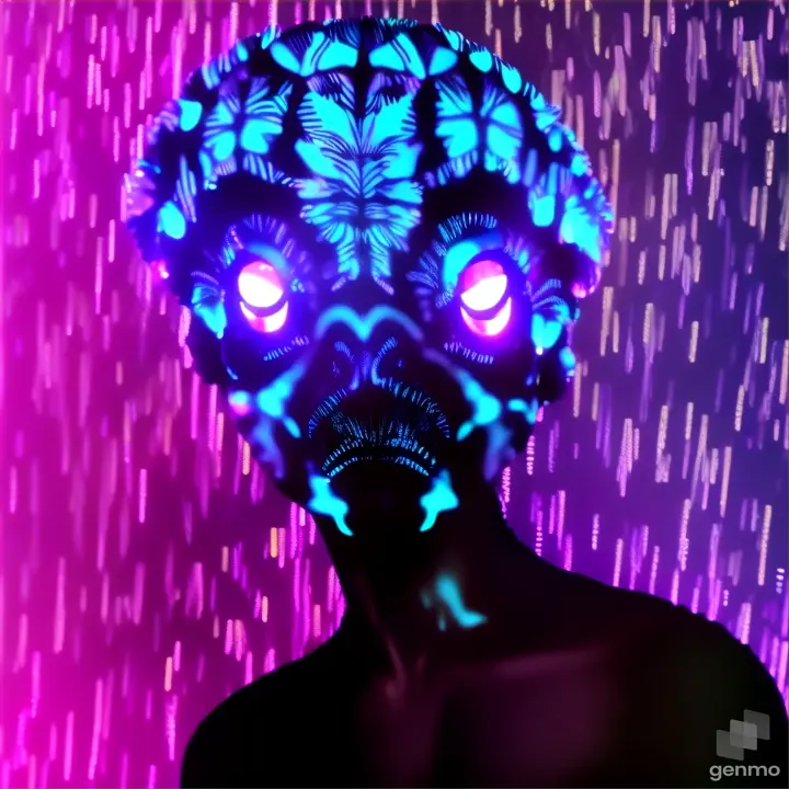 a strange looking alien with glowing eyes