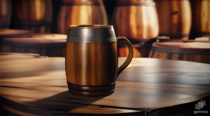 Wooden Beer Mug Beer Barrel on the table