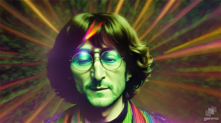 vj work with tunnels  of john lennon 1969 smoking a  reefer in a garden with weed and heavy sunrays an experimental moving fast