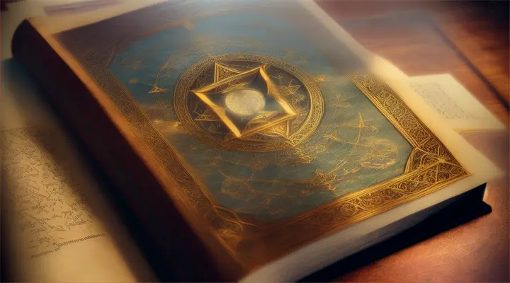An open old library book with mysterious symbols emanating ethereal light
