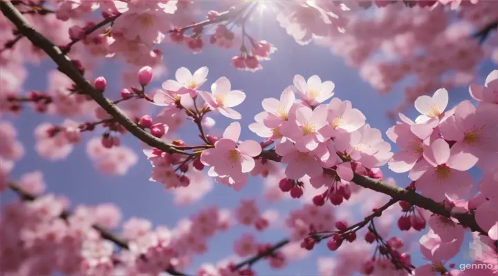 Timelapse of pink spring cherry blossoms with blue sky