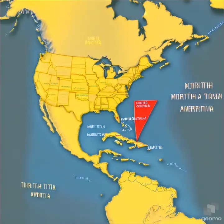 a map of north america with a red triangle