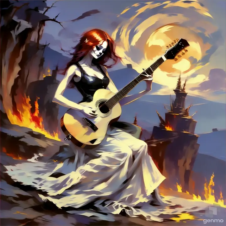 a painting of a woman playing a guitar