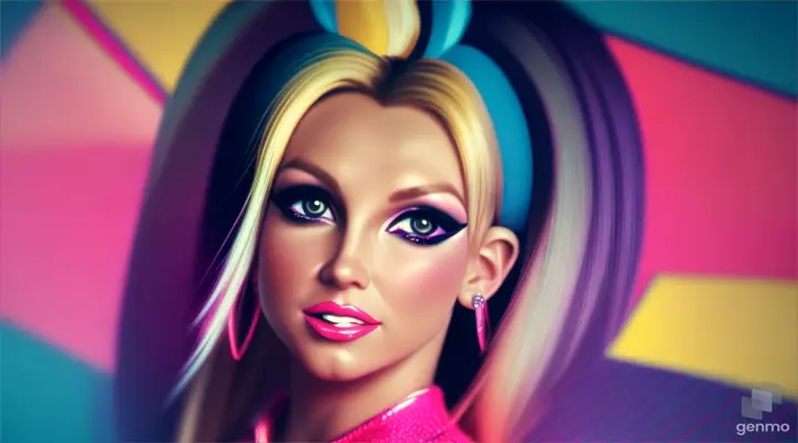 Hyper realistic Britney Spears on a retro animated album cover for a Eurodance and Europop album