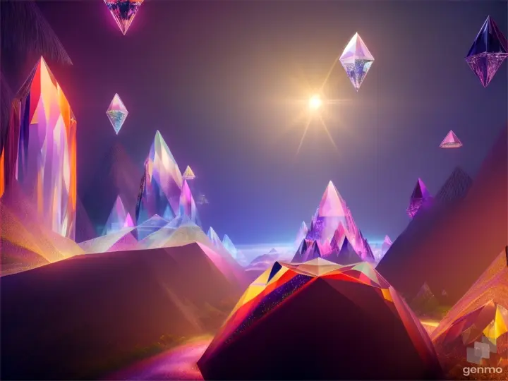 a crystal glade pulses with soft, multicolored lights, in the style of 3D, octane render, 8k, ray-tracing, blender, hyper-detailed