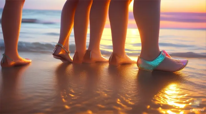 Young girls had a disco on the evening sea beach