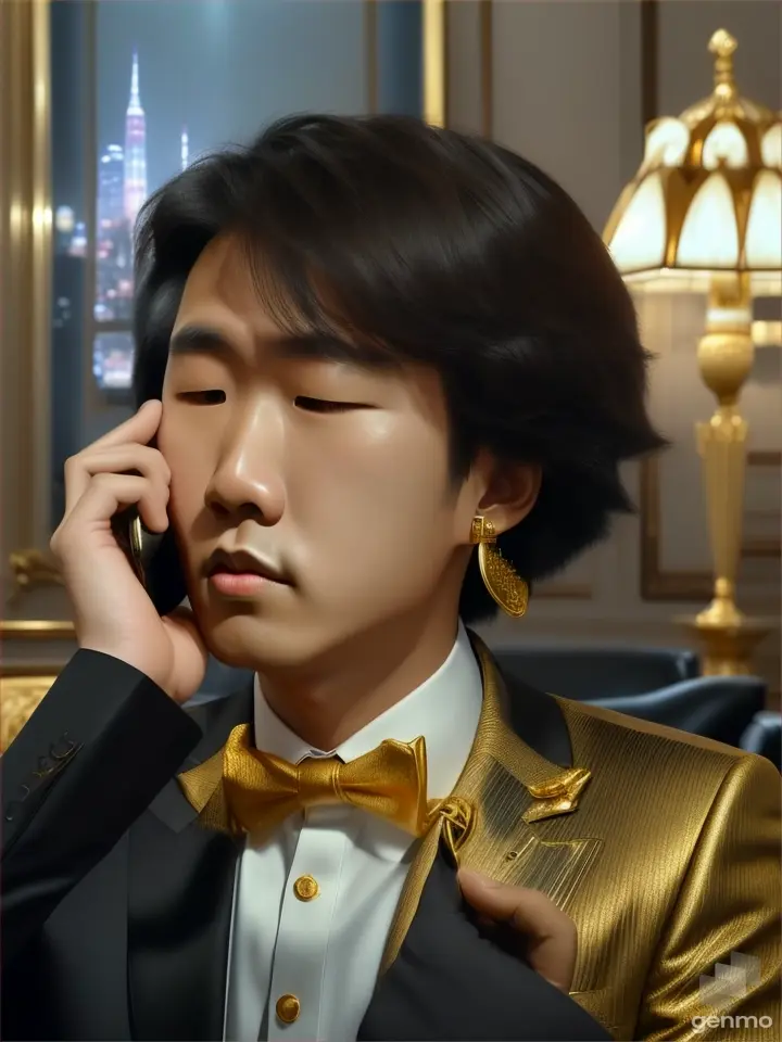 korean rich boy in room The boy is talking on the phone call night