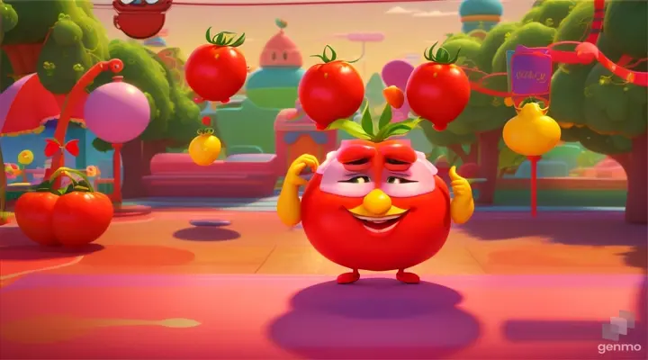 pixar maya disney style tomato catoon fateng wide screen vide frame
