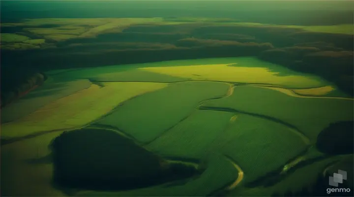 Arial view flying over lush green woodland, springtime, flowers, moonlight, stars, landscape