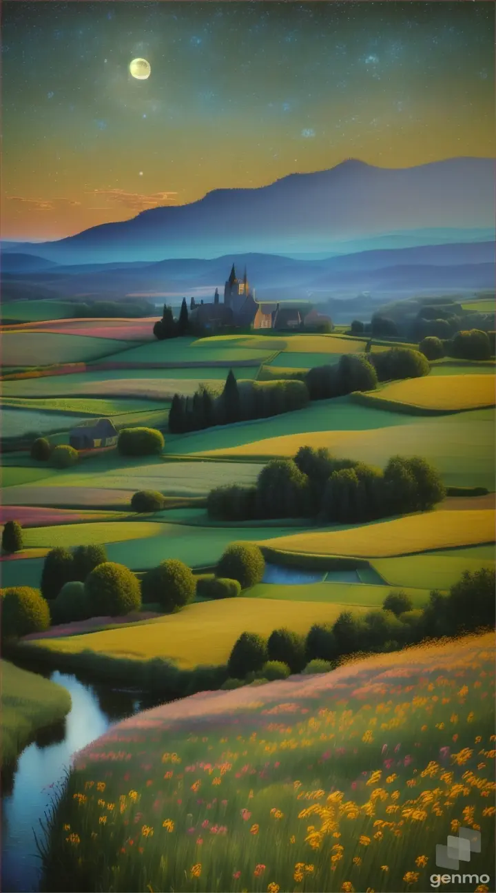 Landscapes painted by Vincent Van Gogh on a clear evening, 8k 9/16