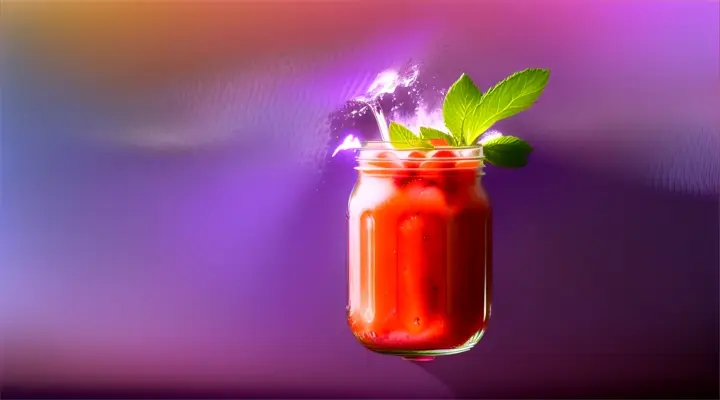 An epic stylized advertise photo of a fruit smoothie bursting energetically from a mason jar, along with slices of strawberry and mint leaves floating up, set against a matte lavender background. The scene Illuminated by dramatic side light, the scene features long shadows and textured movement, utilizing cinematic photography, matte contrast, high-speed capture, vivid colors, and HD natural quality