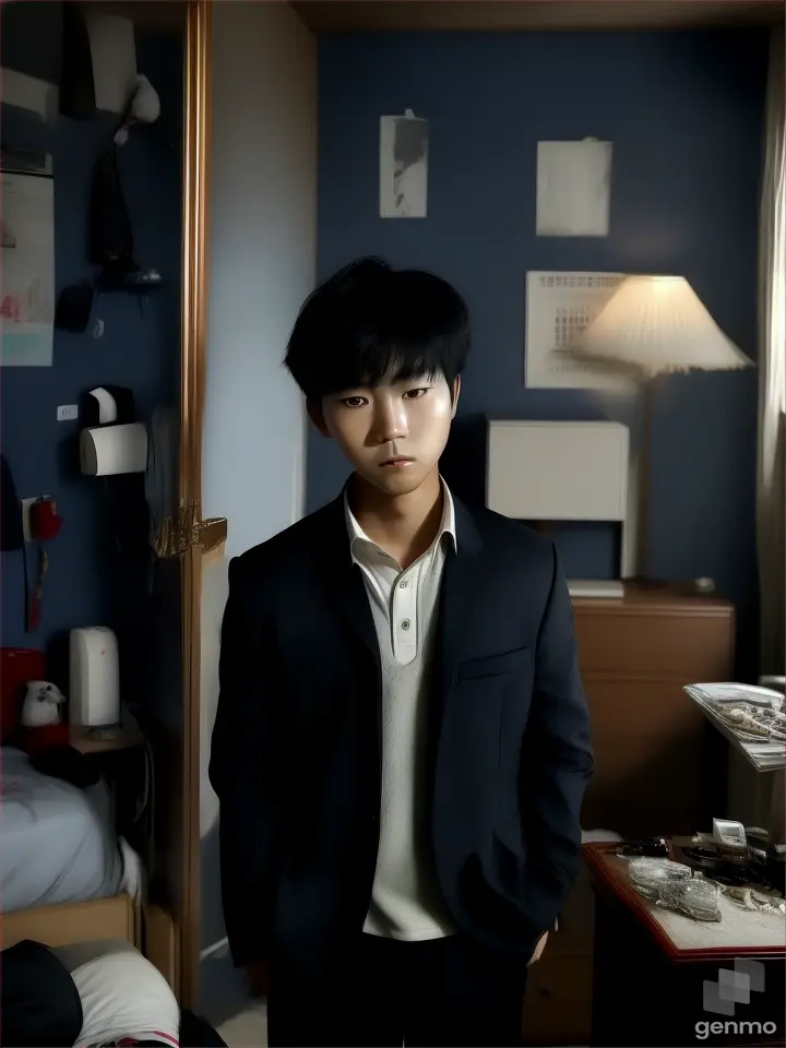 korean rich boy he feels very strange bed room The things in the room are scattered handsome boy