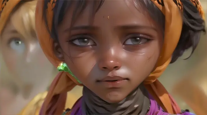 a close up of a girl wearing a headscarf laughing, 2d animation